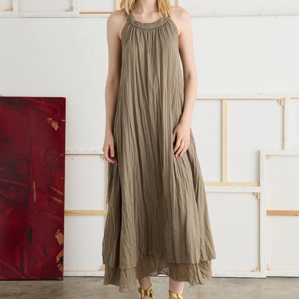 NWT EUROPEAN CULTURE Pleated Midi Sleeveless Dress Cotton, sz. S